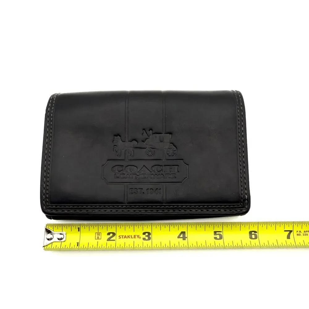 Coach Bleecker Wallet Black Leather Embossed Signature Carriage Logo Pink Lining
